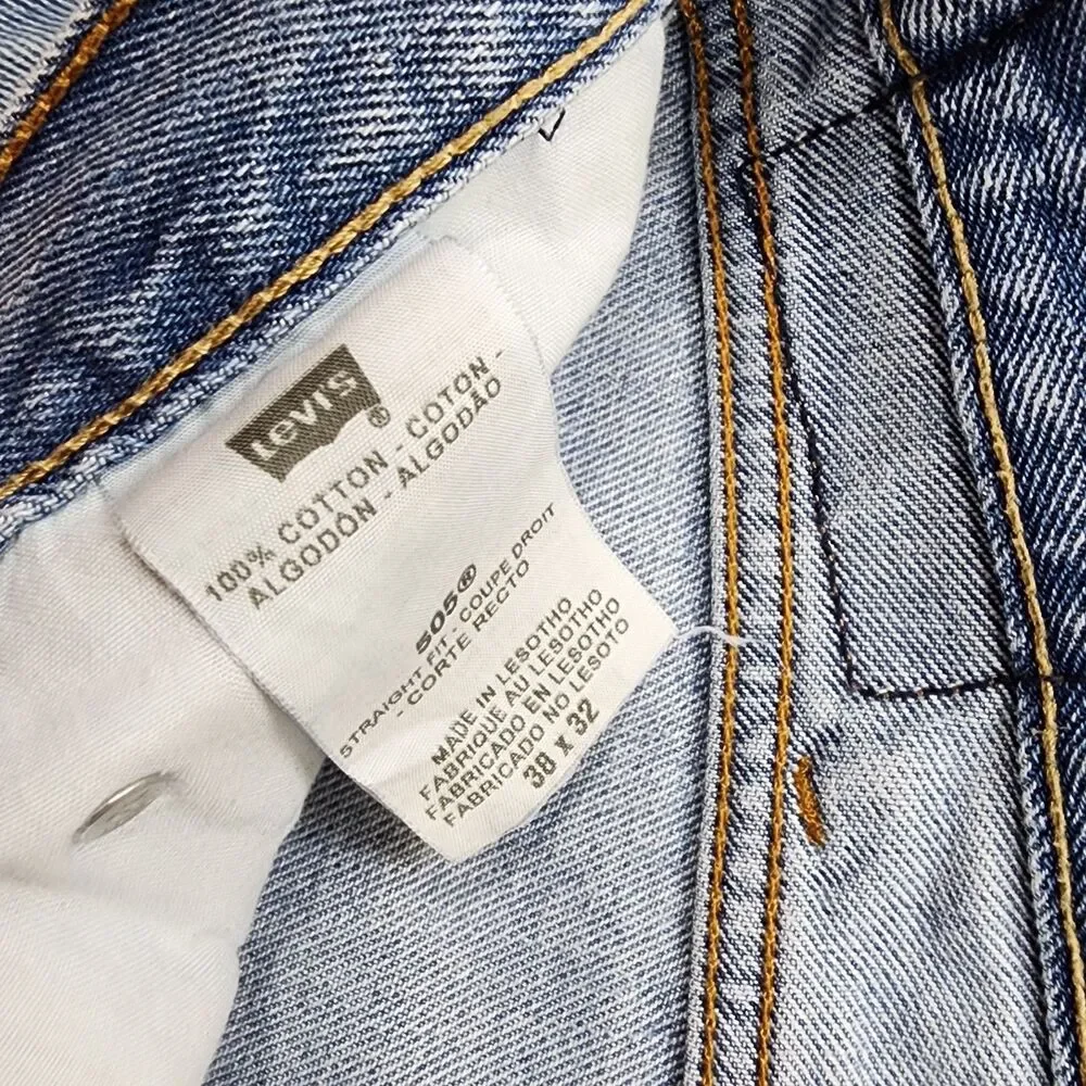 Vintage Levi's 505 Straight Fit 38x32 Jeans Heavy Denim Cowboy Work Rivets